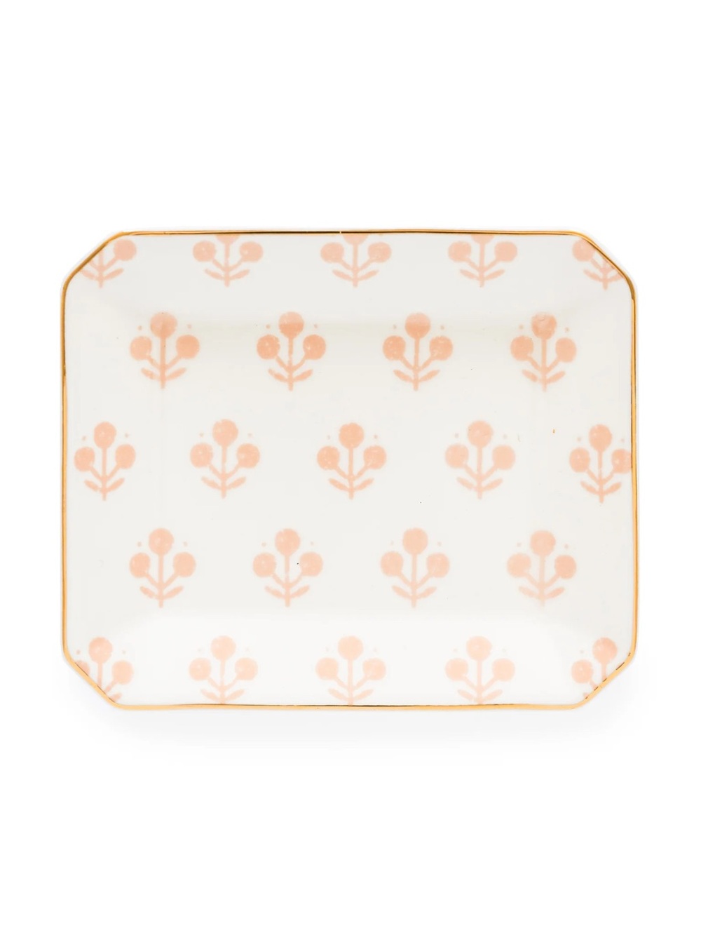 Sugar Paper Ceramic Floral Trinket Tray in Rose with Gold Rim